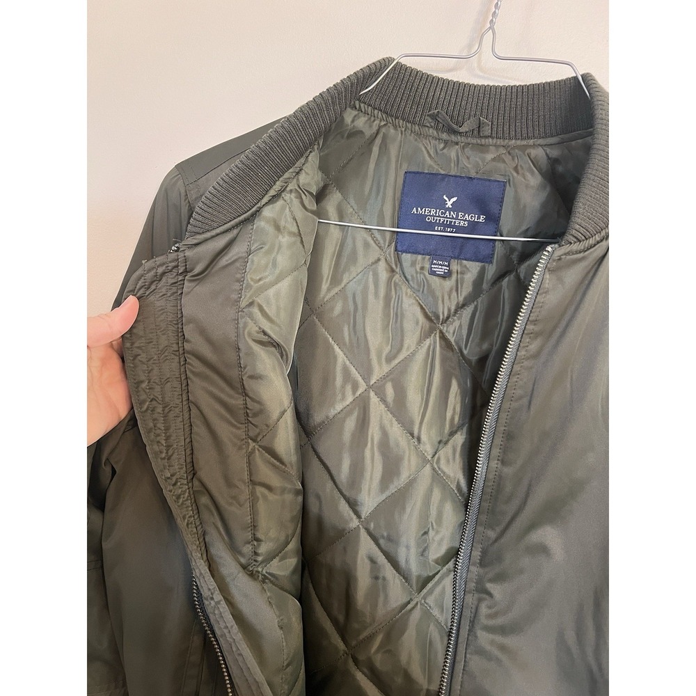 American Eagle AE Olive Green Bomber Jacket Coat Size M Women's - Picture 3 of 6